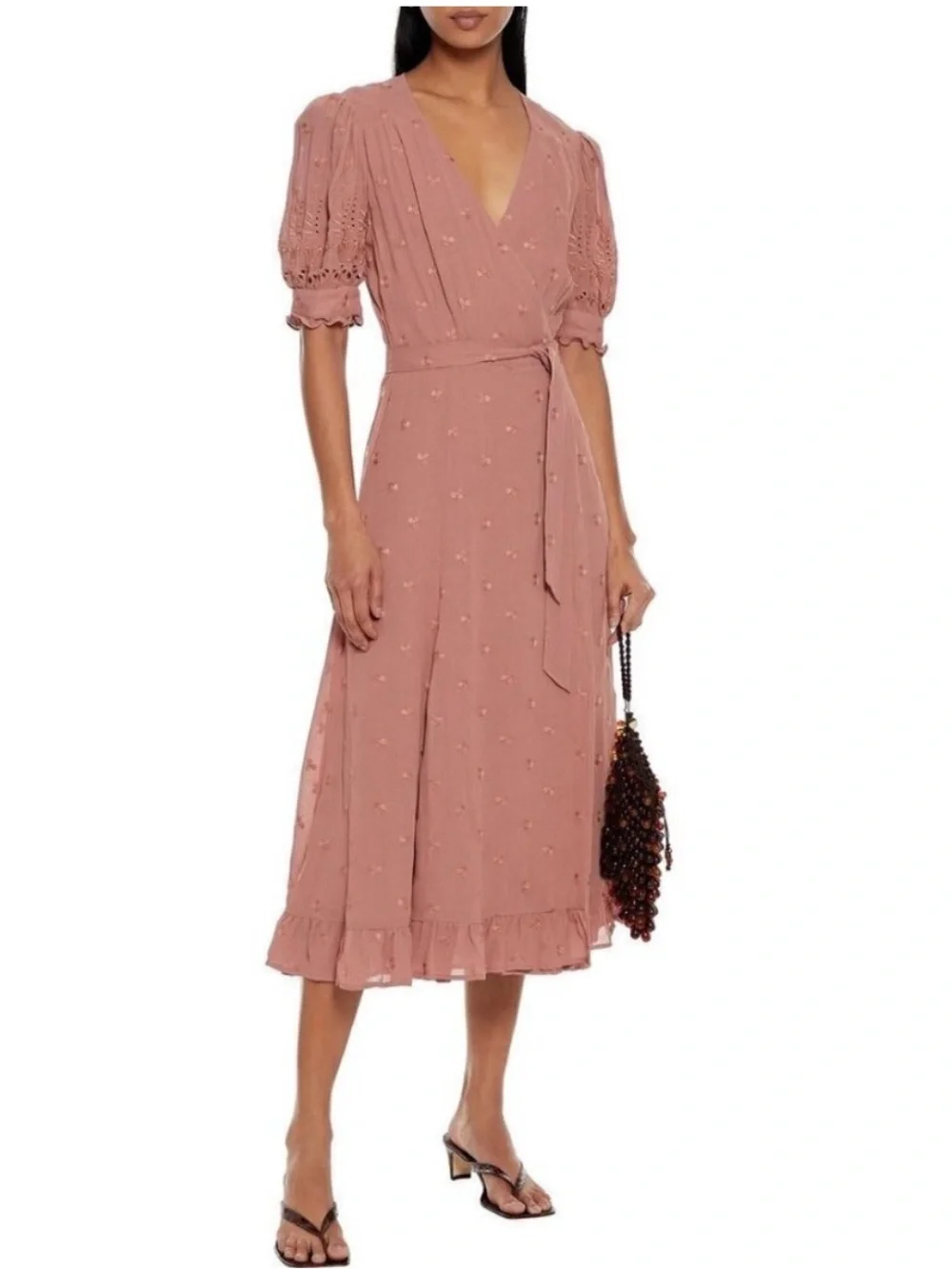 Reformation Annalise Embroidered Floral Wrap Midi Dress - Picture 8 of 15